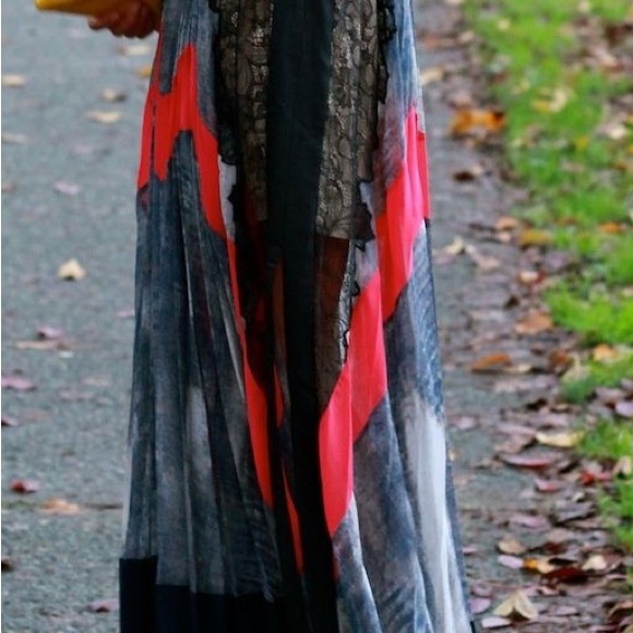 BCBG pleated lace blue black and coral evening dress - Picture 3 of 13